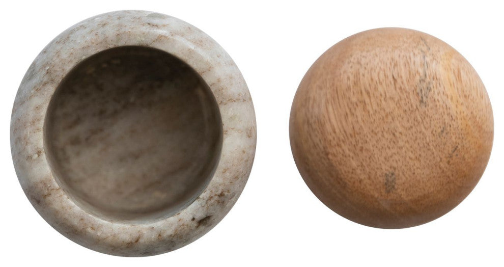 Modern Marble Canister with Wood Lid, Natural, Small