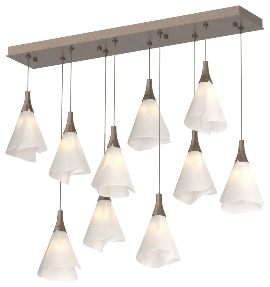Mobius 10-Light Rectangular Pendant, Bronze, Spun Frost Shade, Standard Height