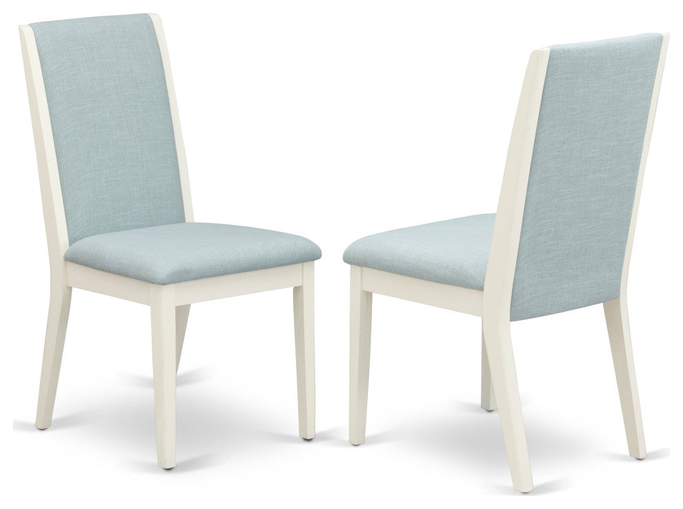 Parsons Dining Chairs, Baby Blue Seat, Linen White Rubber Wood Legs Set Of 2