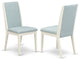 Parsons Dining Chairs, Baby Blue Seat, Linen White Rubber Wood Legs Set Of 2