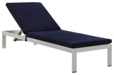Shore Outdoor Patio Aluminum Chaise with Cushions EEI-2660-SLV-NAV