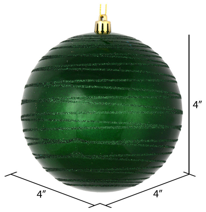 Vickerman N187624D 4" Emerald Candy Finish Ball Ornament With Glitter Lines