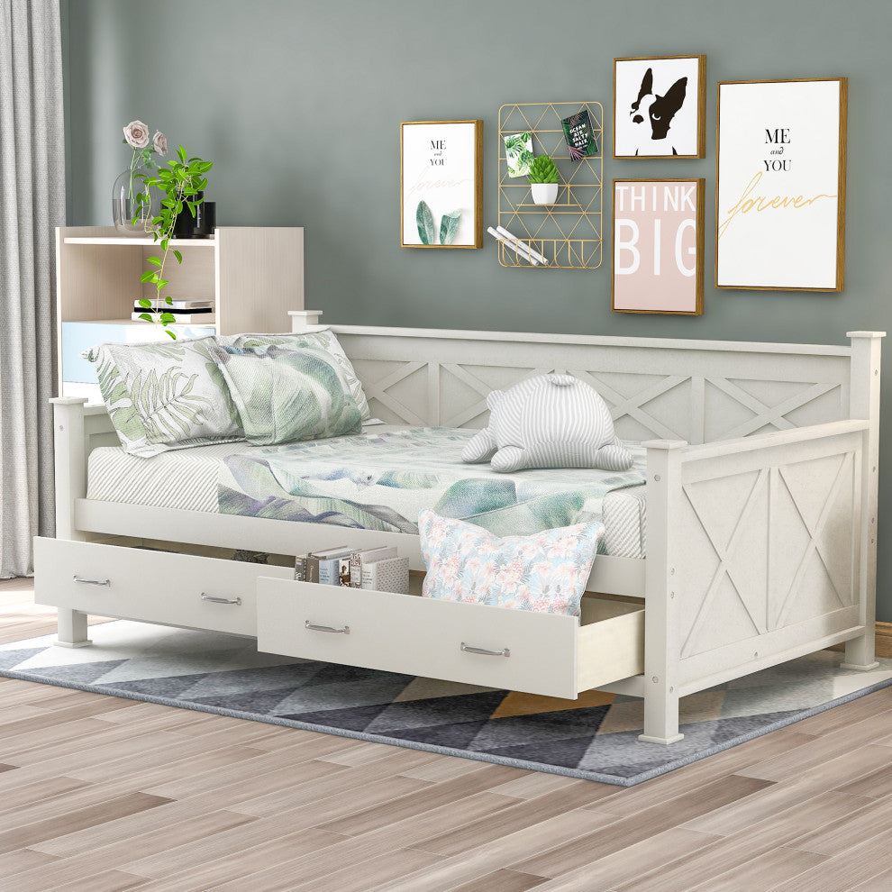 Modern and Rustic Casual Style Daybed, Cream White