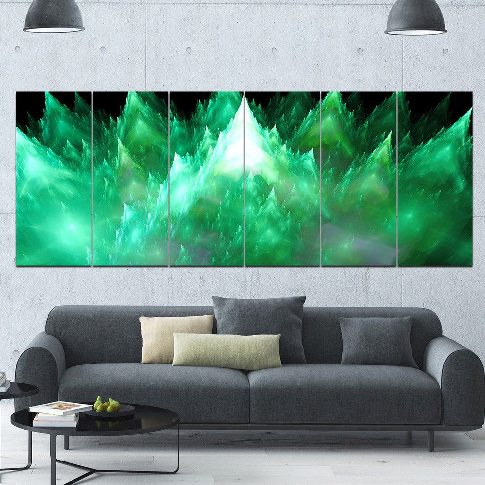 Green Fractal Crystals Design, Abstract Canvas Art Print, 70"x28", 6 Panels