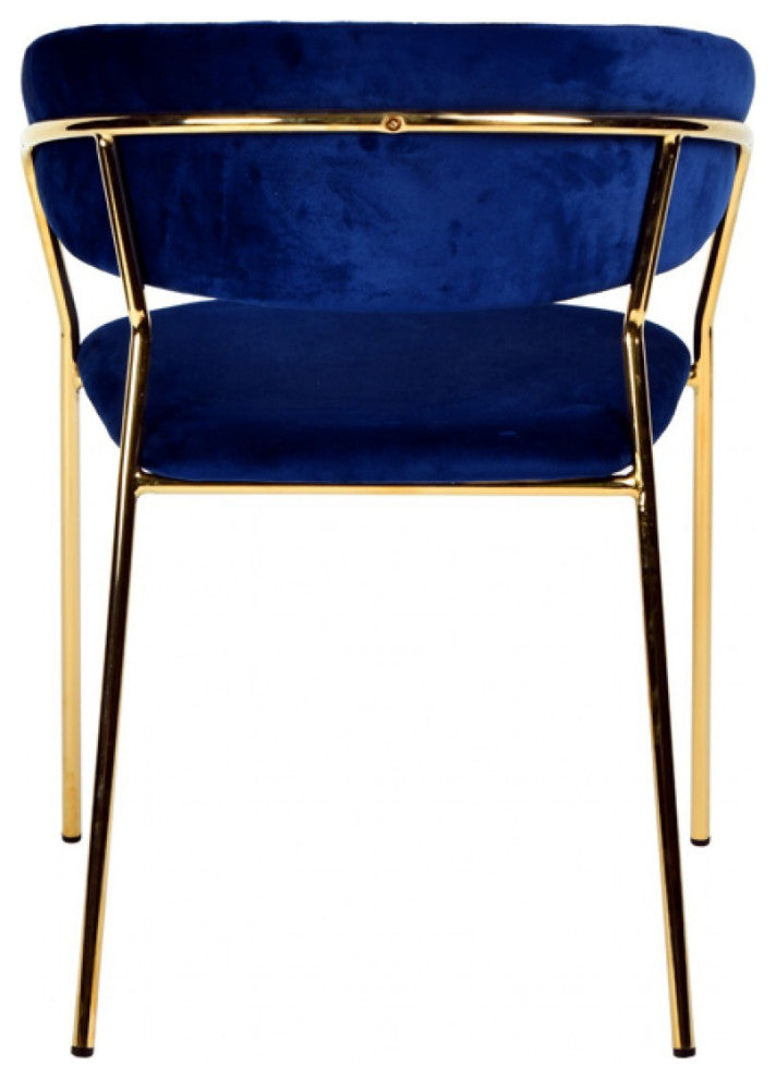 Set of 2 Curved Chic Blue and Gold Velour Dining Chairs