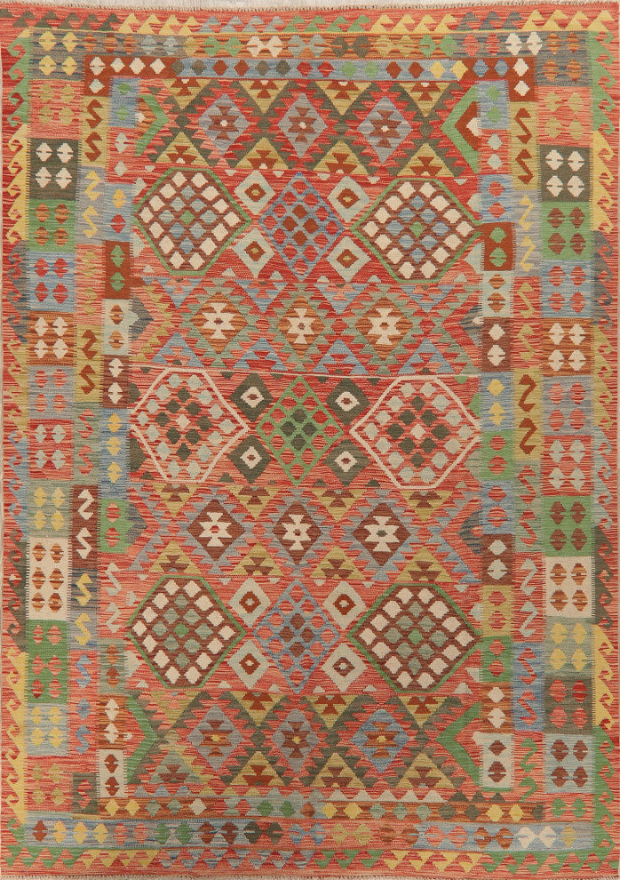 Kilim Southwestern Oriental Hand-Woven Turkish Traditional Area Rug, 9'8"x6'10