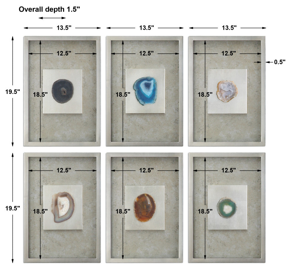 Uttermost Agate Stone Silver Wall Art S/6