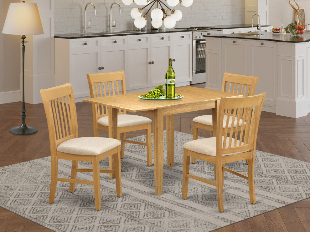 5Pc Dining Set Features A Small Table, 4 Chair, Linen Fabic Seat, Oak Finish