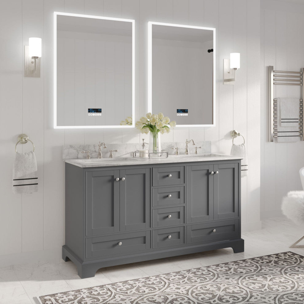 Cascade Bath Vanity, Sapphire Gray, 60", Brushed Nickel Hardware, Double, Freestanding
