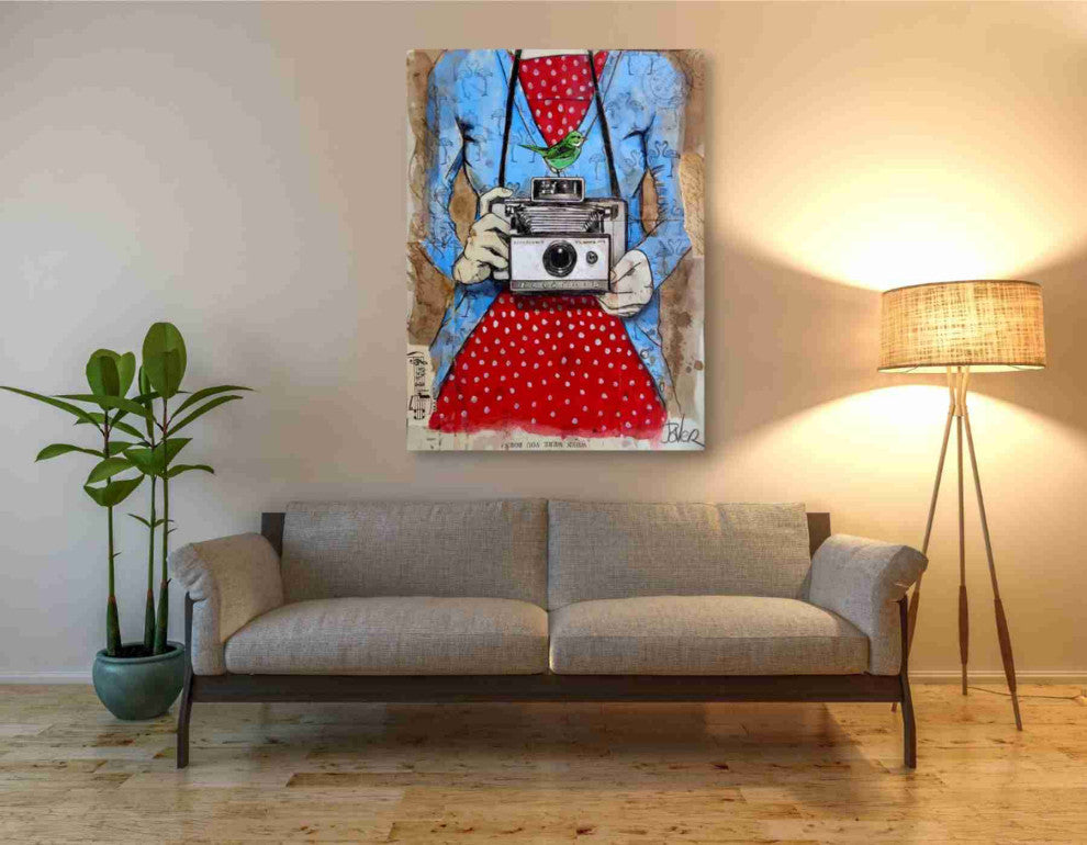 Epic Graffiti "Blue Flamingo" by Loui Jover, Giclee Canvas Wall Art, 40"x54"