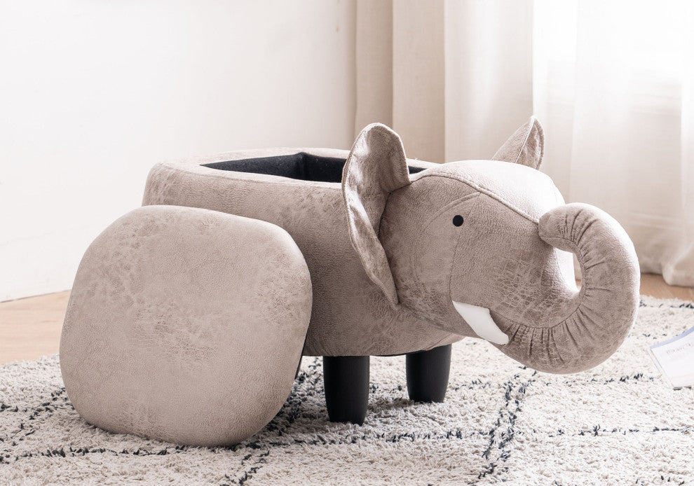 Gray Elephant Shaped Storage Ottoman