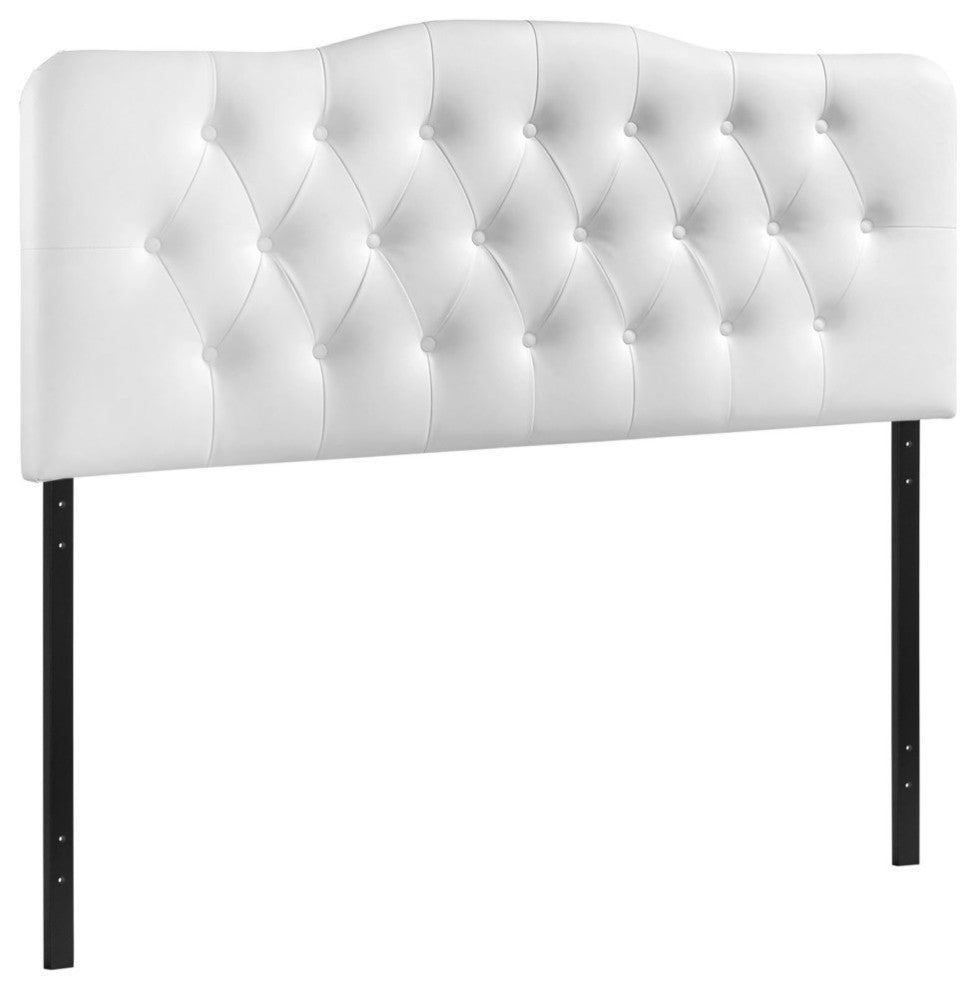 Modern Contemporary King Size Vinyl Headboard, White Faux Leather