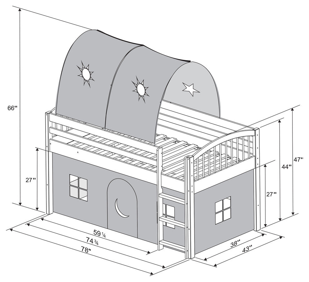 Addison Jr Loft Bed with Tent and playhouse, Cinnamon