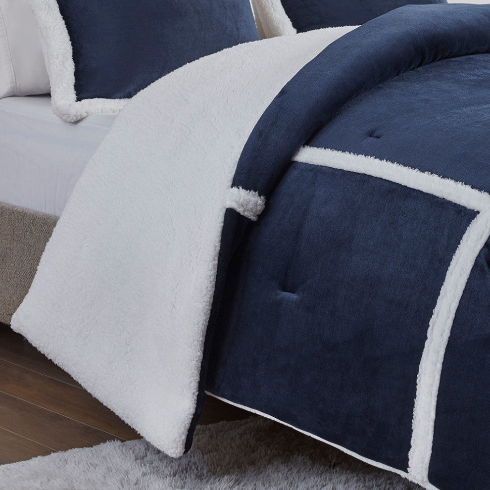 Woolrich Orlen Winter Cabin Plush to Sherpa Comforter Set, Navy Blue
