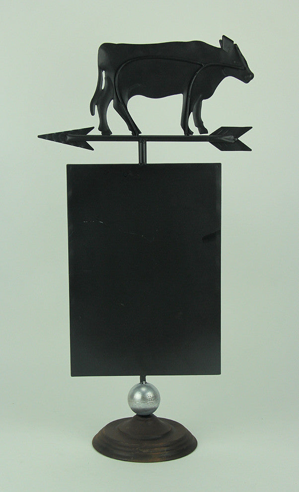 Rustic Brown Metal Farmhouse Cow and Arrow Standing Chalkboard Sign