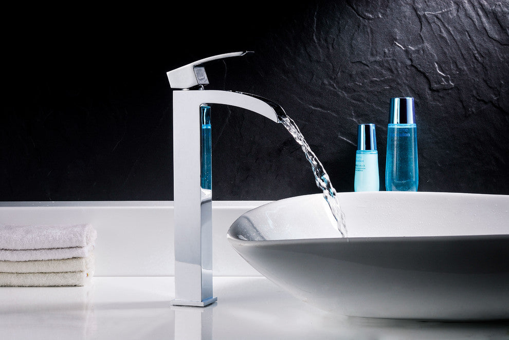 ANZZI Opus Series Deco-Glass Vessel Sink with Key Faucet, Polished Chrome