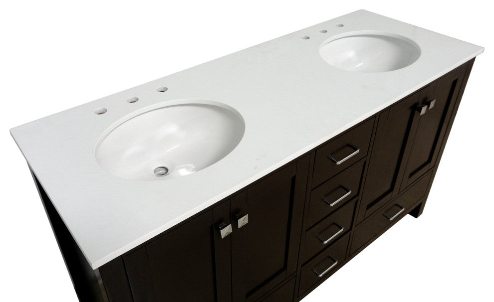 Horizon 60" Double Bathroom Vanity, Chocolate, Engineered White