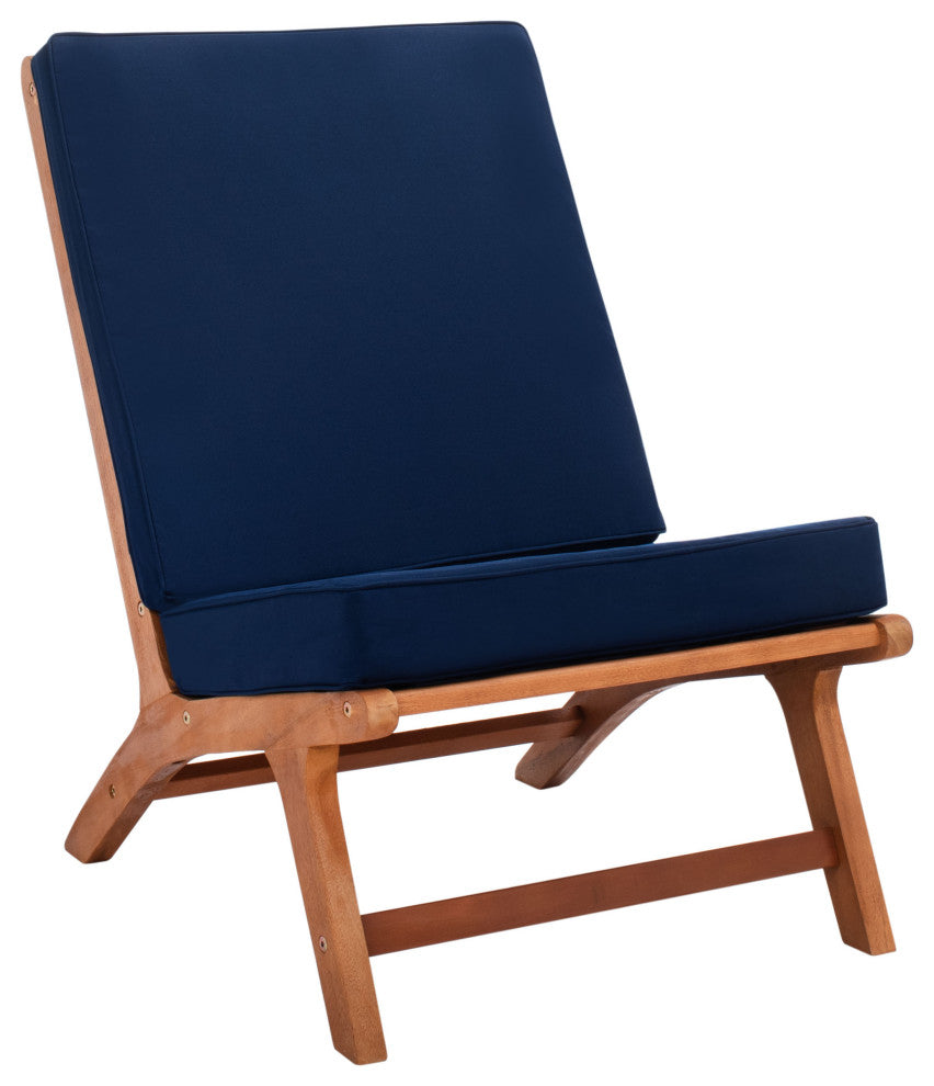 Safavieh Chaston Indoor-Outdoor 4-Piece Living Set, Natural Wood/Navy Cushion