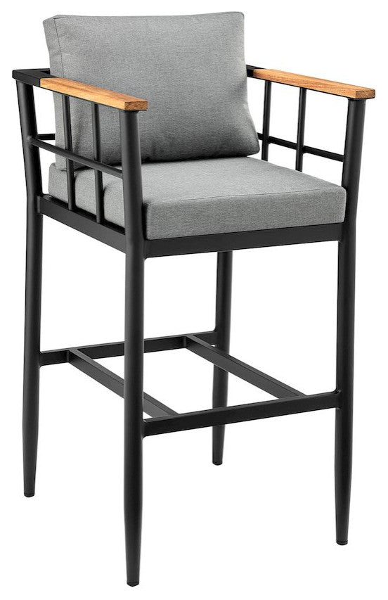 Outdoor Patio Counter or Bar Height Bar Stool in Aluminum and Teak