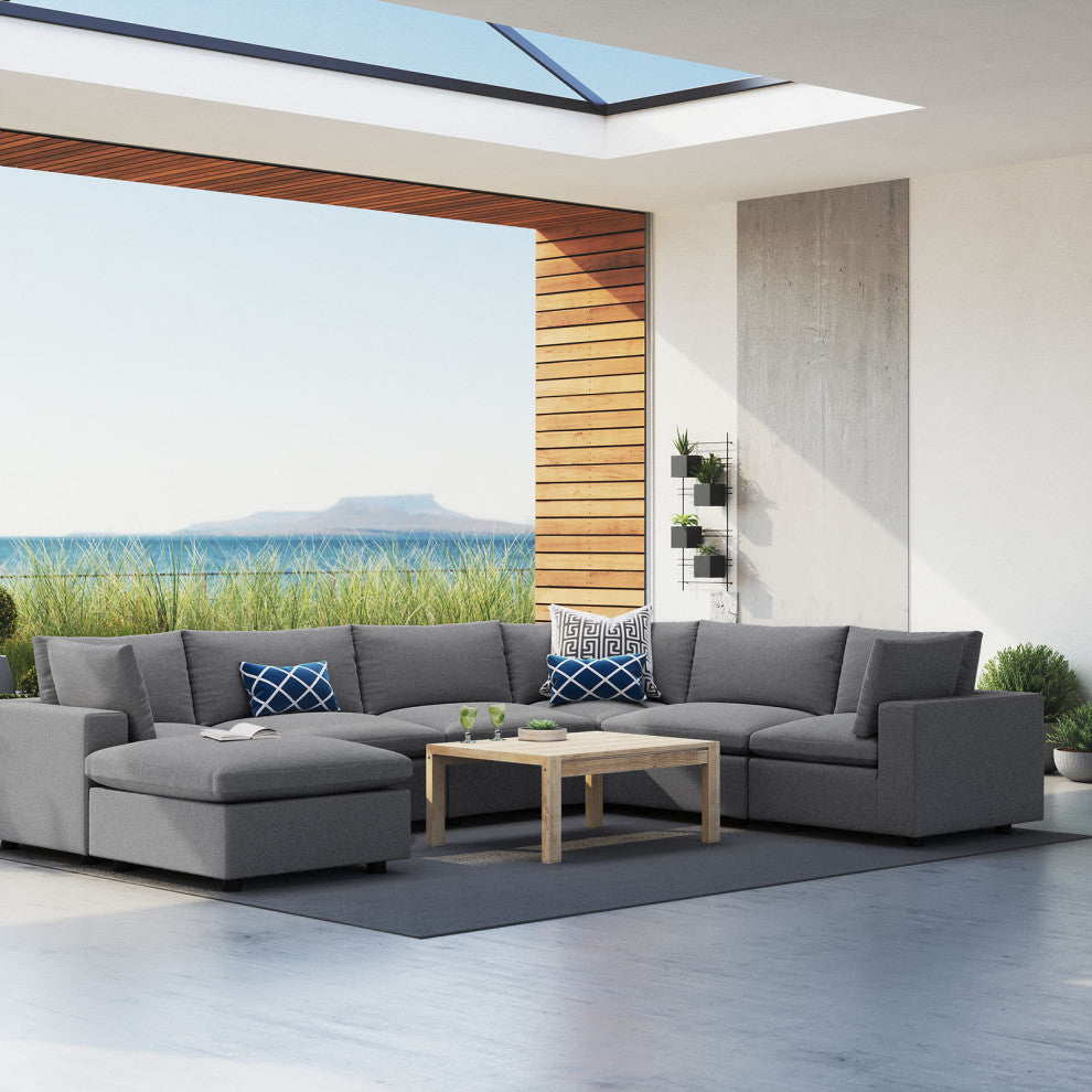 Modular Lounge Sectional Deep Sofa Set, Sunbrella, Gray, Modern, Outdoor