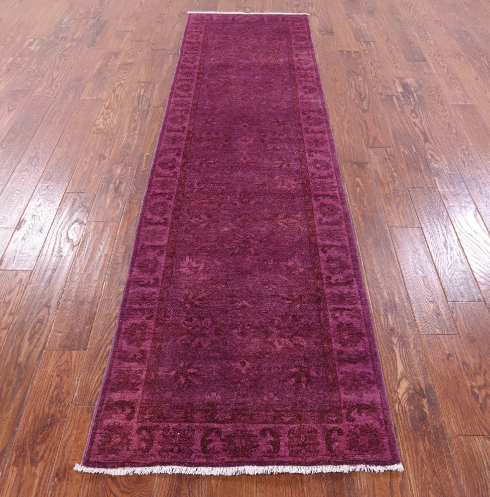 2' 8" X 9' 9" Runner Overdyed Full Pile Hand Knotted Wool Rug - Q12728