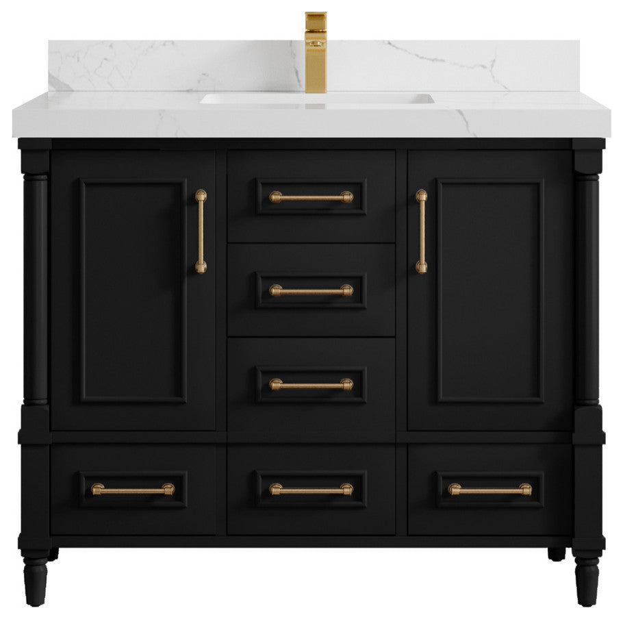Aberdeen 42 Single Sink Bath Vanity in Black 2" Calacatta Laza