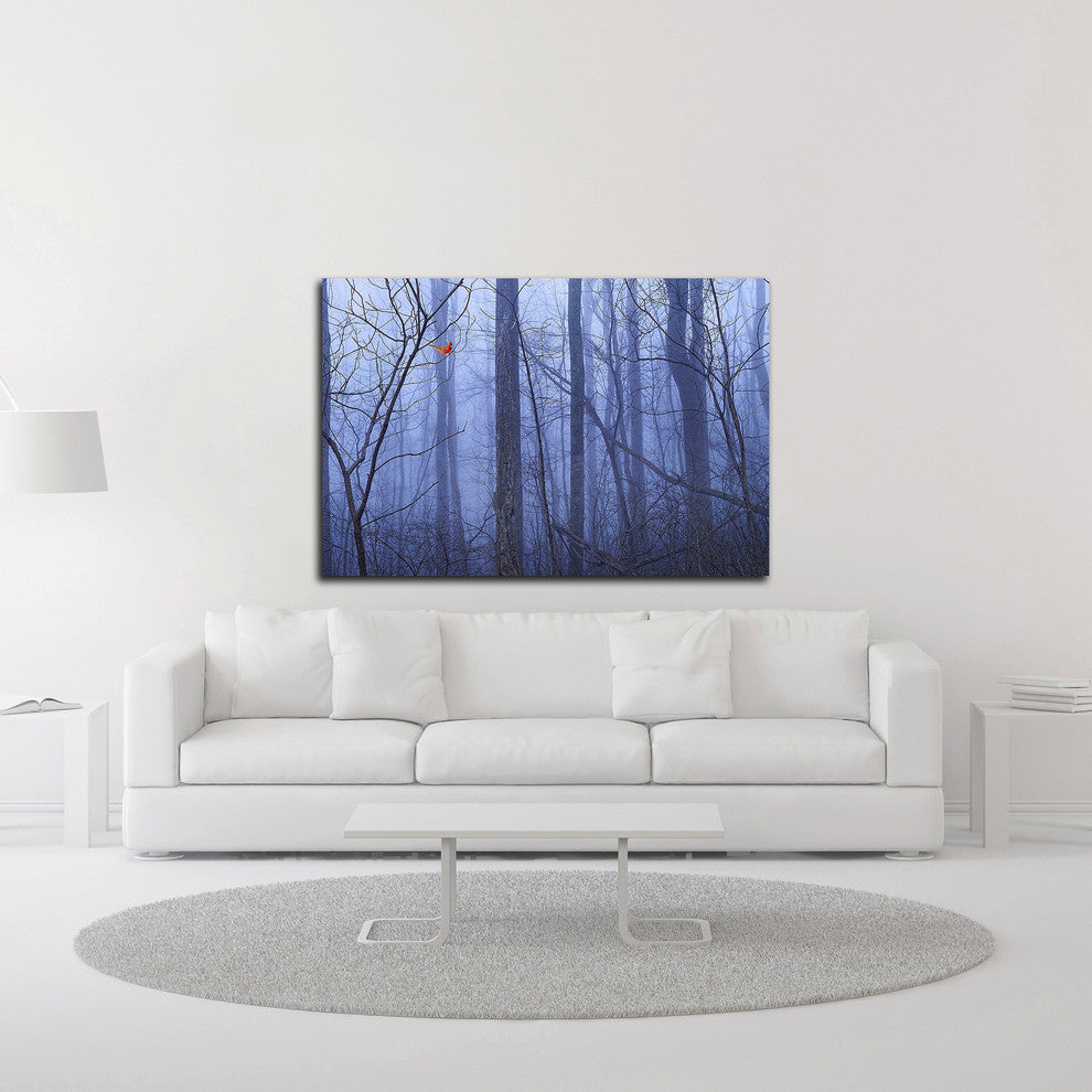 Red Cardinal in a Blue Forest by Dale O"™Dell, Print on Canvas, 45" x 30"