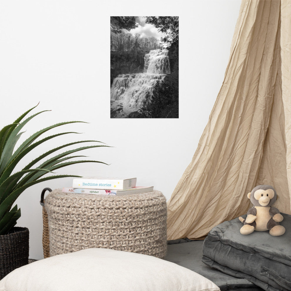 Chittenango Falls Landscape Photo Black and White Unframed Wall Art Print, 12" X 18"