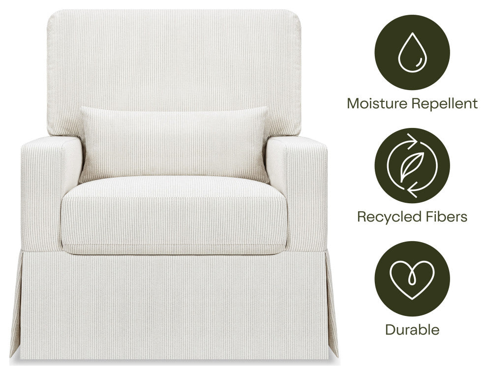 Crawford Pillowback Comfort Swivel Glider, Fog Chatham Stripe Performance Eco-Weave