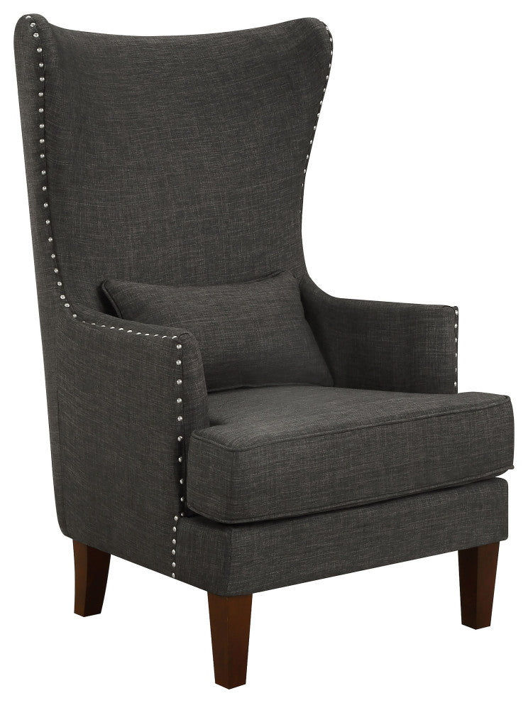 Kori Wingback Accent Chair with Nailhead Trim, Gray