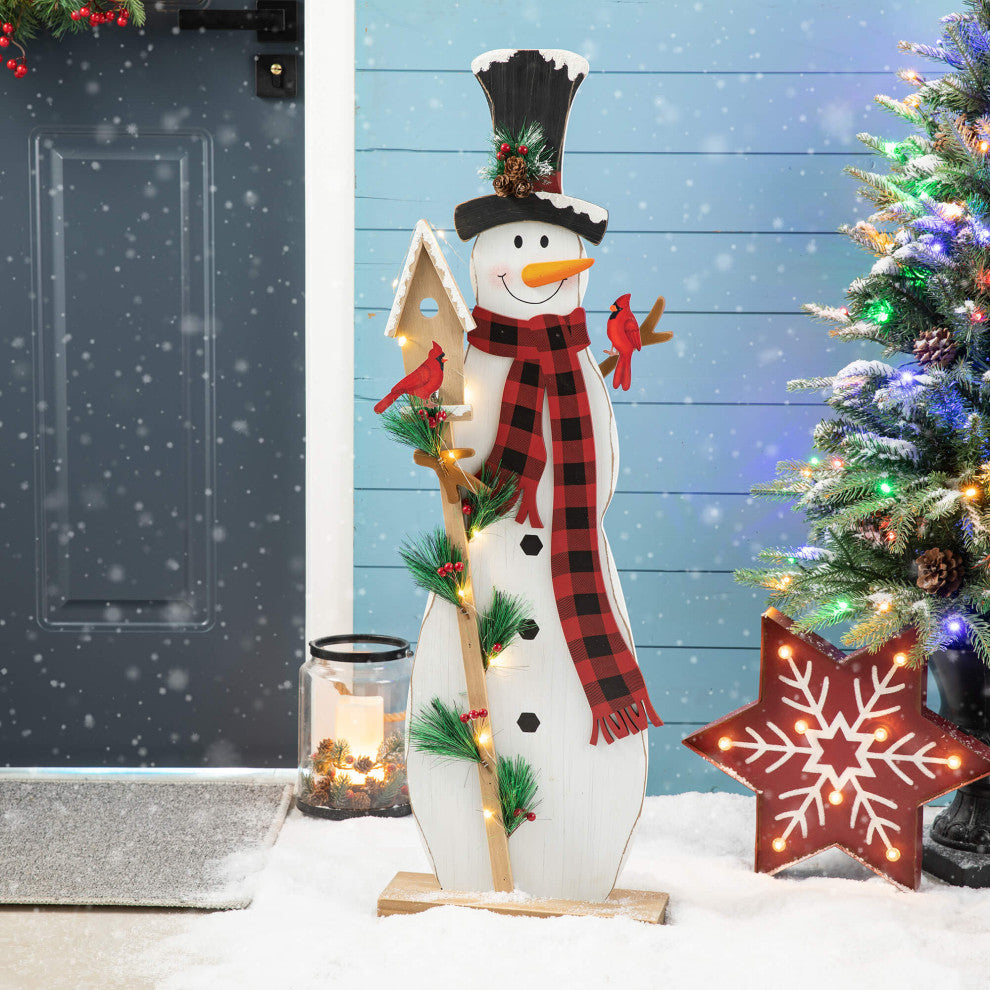 36"H Lighted Wooden Snowman Porch Decor, Snowman