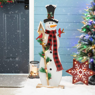 36"H Lighted Wooden Snowman Porch Decor, Snowman