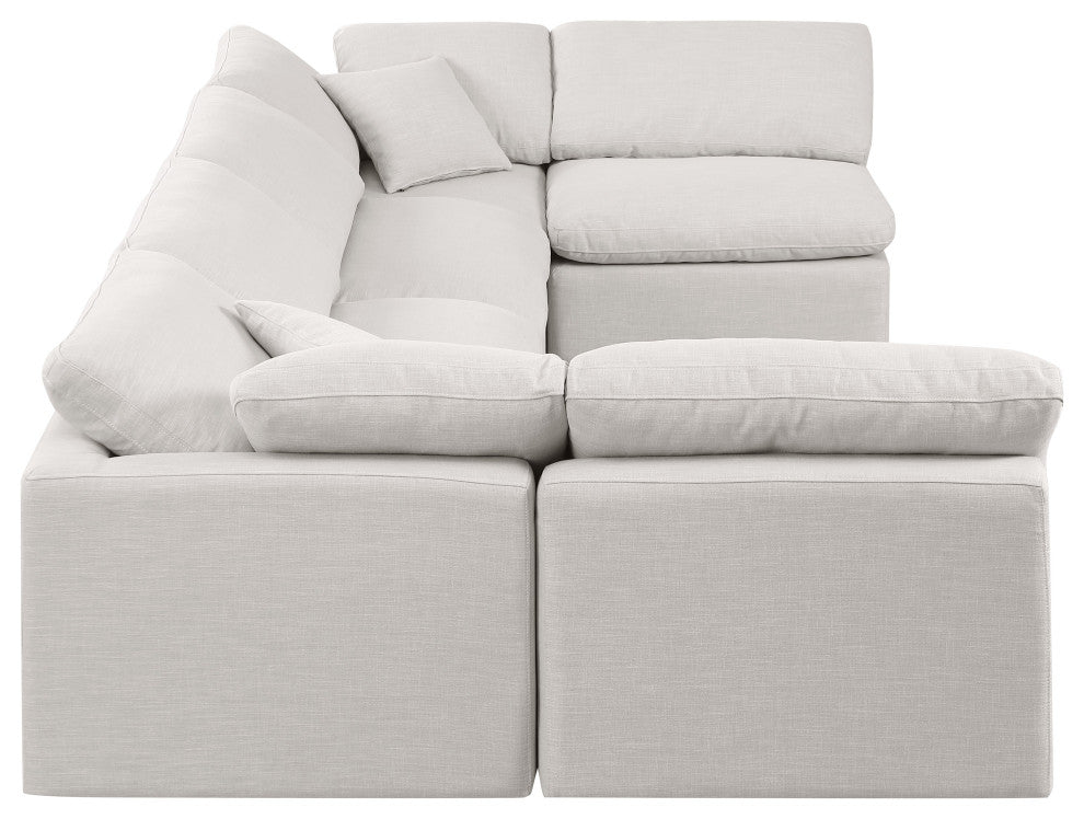 Indulge Upholstered Modular U-Shaped Sectional, Cream, 6-Piece: 4 Armless Chair, 2 Corner Chair, Down Stuffed Linen Textured Fabric