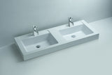 ADM Double Rectangular Stone Resin Countertop Sink, White, 47", Glossy White
