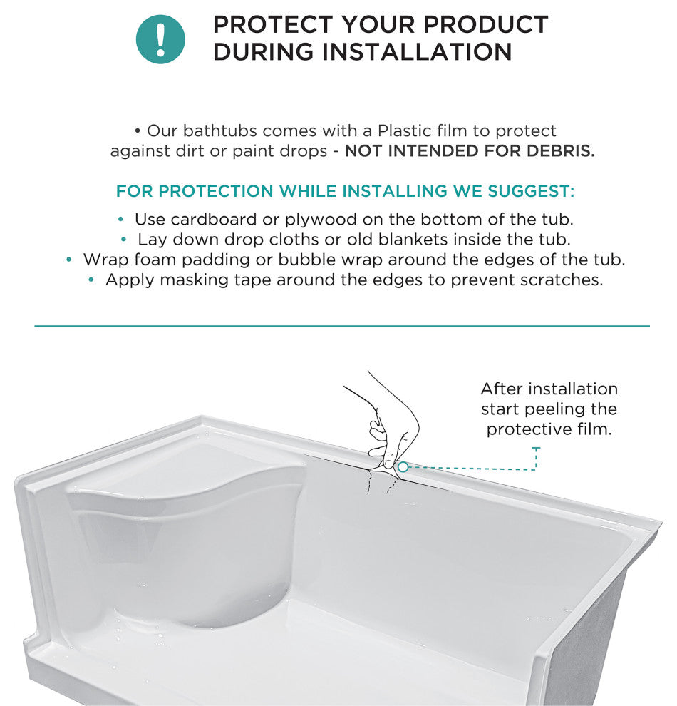 Single Threshold Acrylic Non-Slip Shower Base, Seat 60 x 32, Right Hand Drain