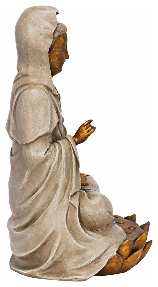 Goddess Guan Yin Seated on a Lotus Statue