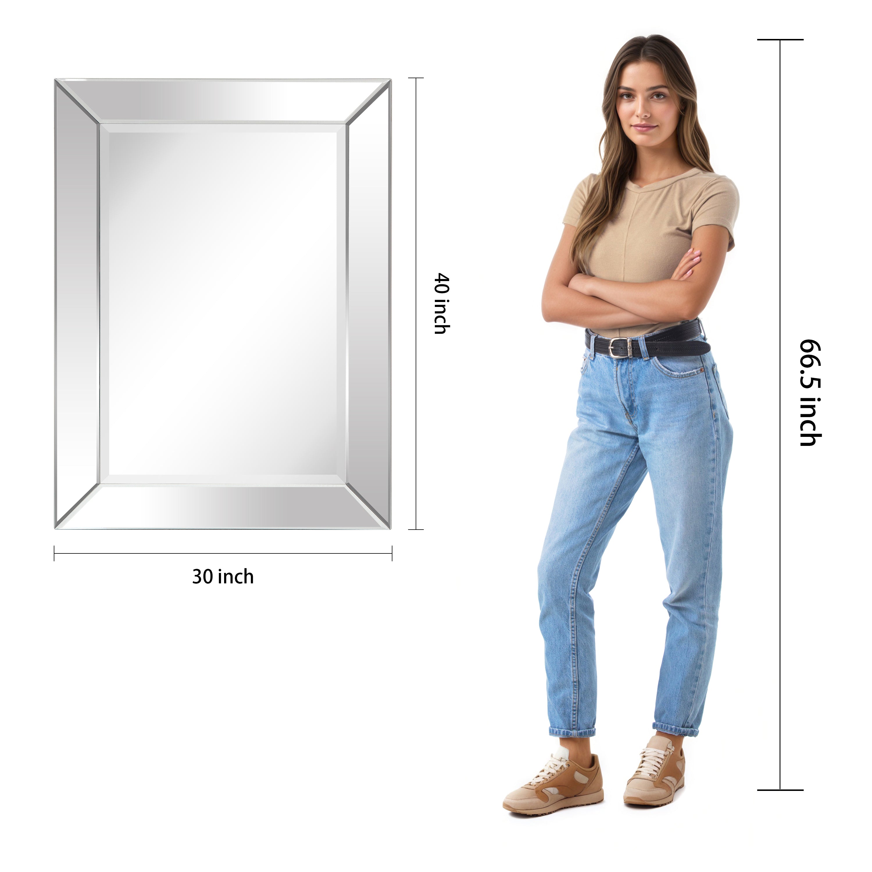 Modern Beveled Rectangle Wall Mirror, 1"-Beveled Center Mirror, 40"x 30"