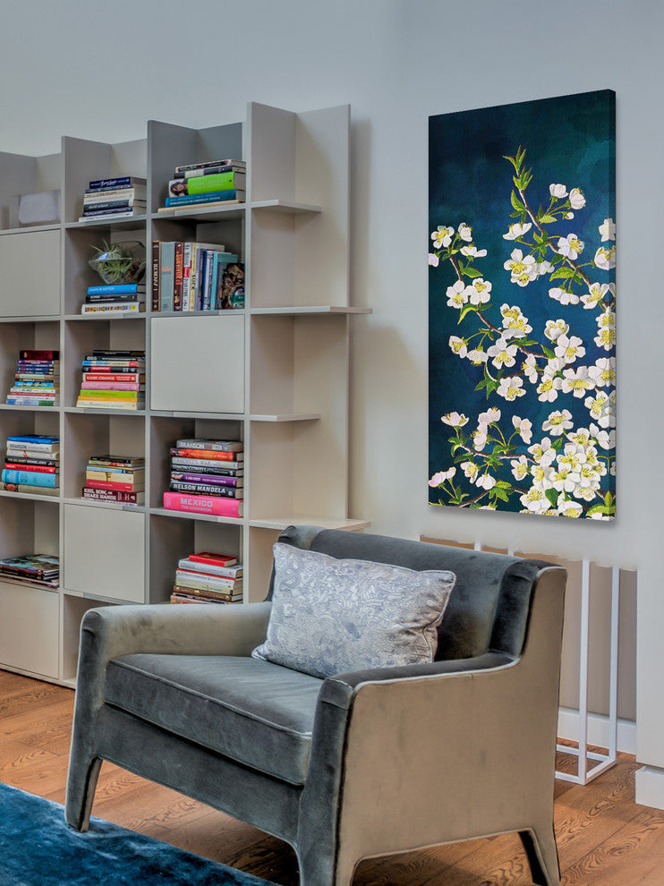 "White in Blue" Painting Print on Canvas