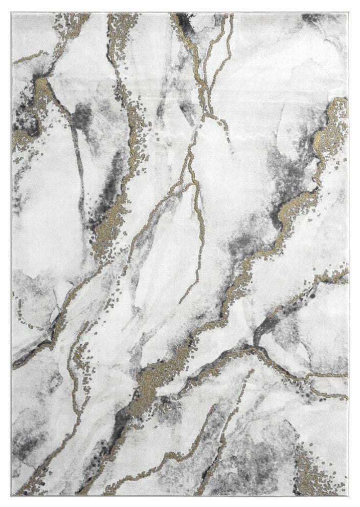 Abani Luna LUN170A Contemporary Marble Grey and Metallic Gold Area Rug