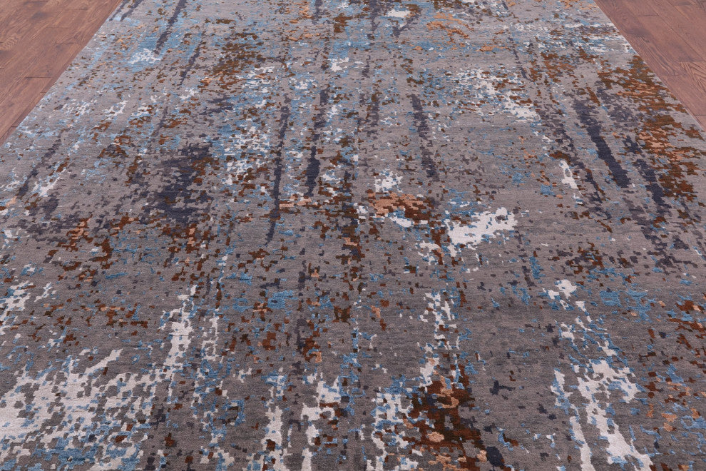 Abstract Hand Knotted Wool and Silk Rug 9' 0" X 12' 1"- Q6230