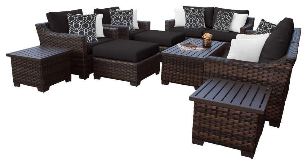kathy ireland River Brook 12 Piece Wicker Patio Furniture Set Onyx
