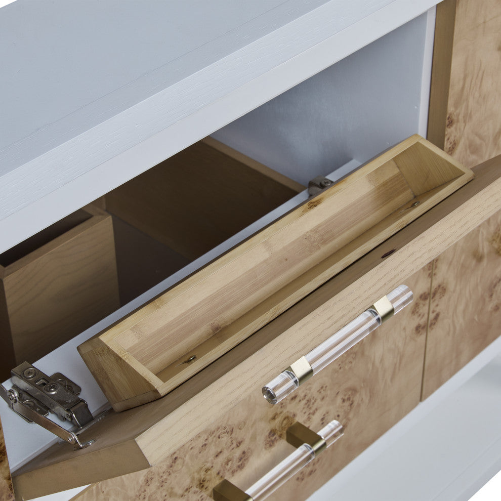 Olena 48" Single Vanity, Light Mappa Burl, Polished White