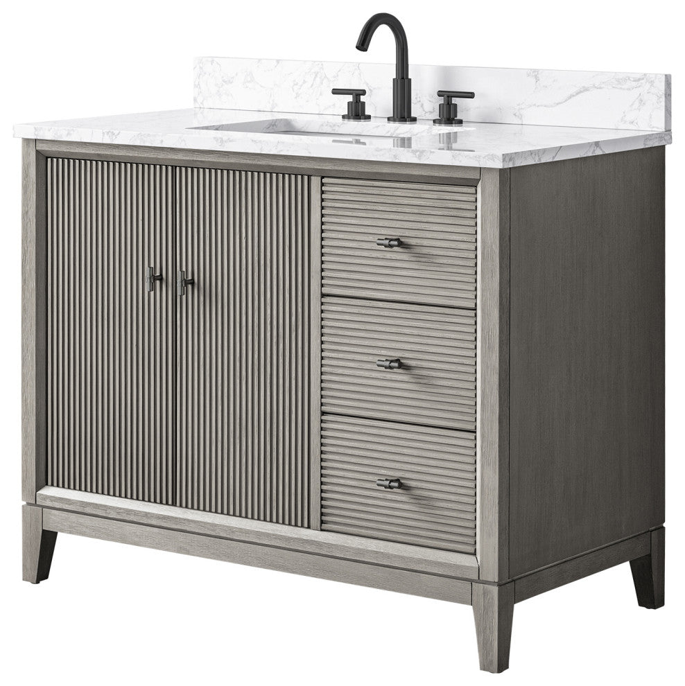 Vanity Art Bathroom Vanity with Engineered Marble Top and Sink, Driftwood Gray, 42", Matte Black