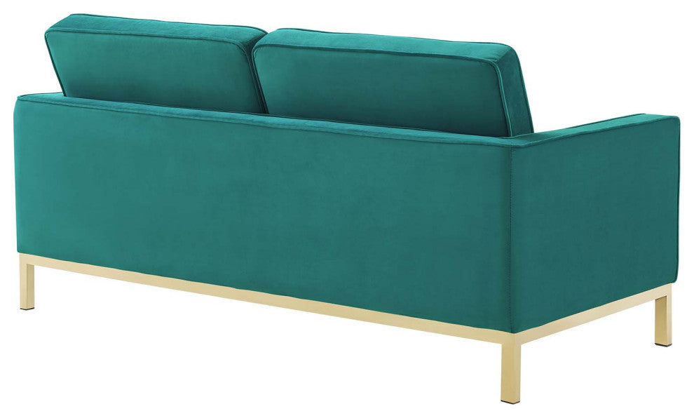 Armchair and Loveseat Sofa Set, Velvet, Gold Teal Blue, Modern, Lounge