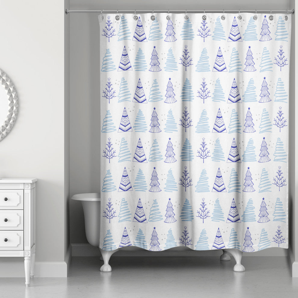 Christmas Tree Doodle 71x74 Shower Curtain
