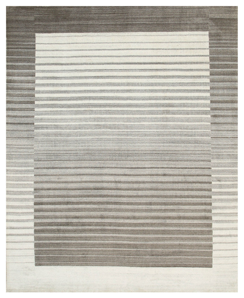 Ivory/Charcoal Stripe Handmade Urban Rug, 12'x15'