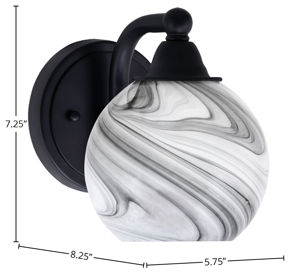 Paramount 1-Light Wall Sconce, Matte Black, 5.75" Onyx Swirl Glass