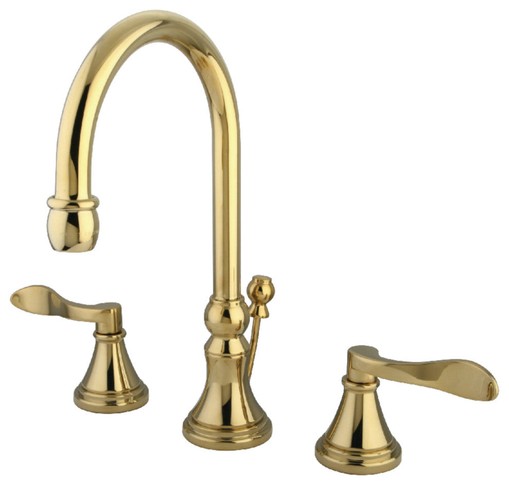 Kingston Brass Widespread Bathroom Faucet With Brass Pop-Up, Polished Brass