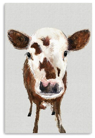 24" x 16" Brown and White Baby Cow Face Canvas Wall Art