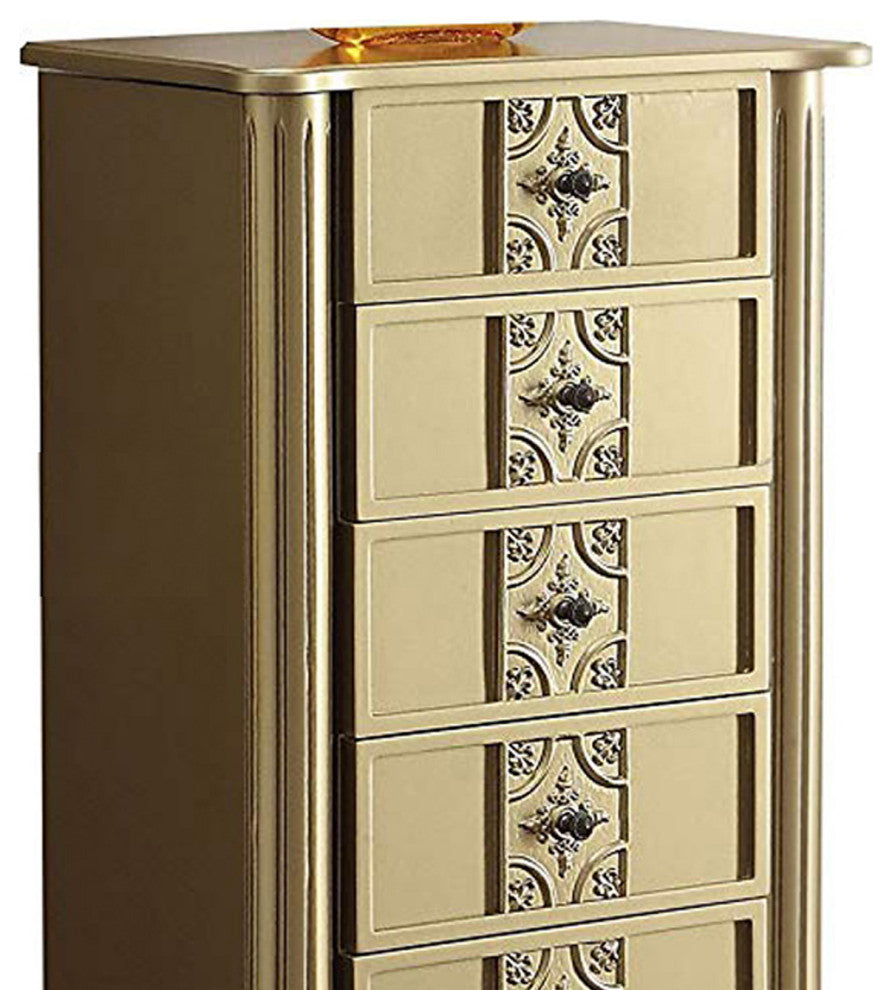Benzara BM177734 Wood Jewelry Armoire With 5 Drawers in Gold
